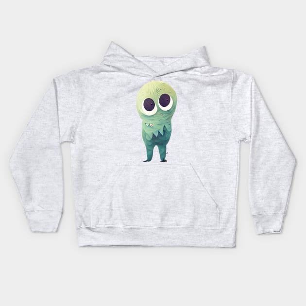 Cute Green Googly-Eyed Monster Kids Hoodie by CuteMonsters